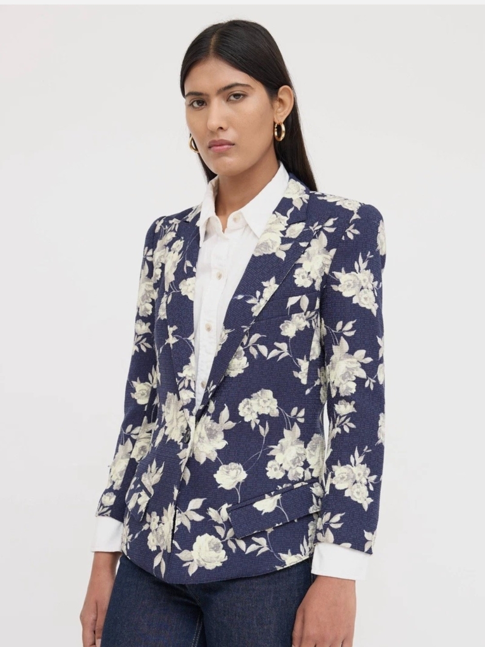 Smythe Navy Woven Floral Blazer
